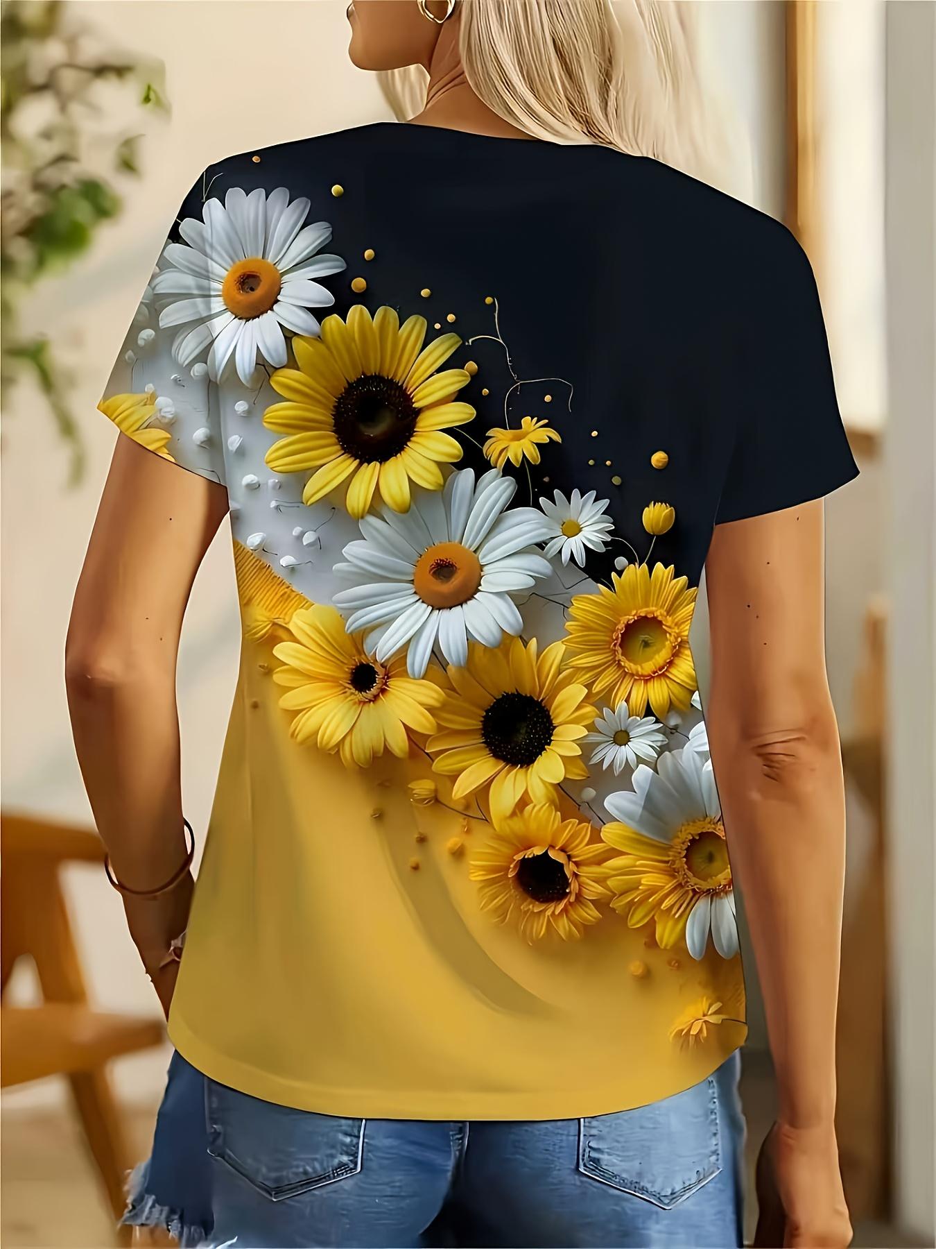 

Women s Floral T-Shirt - Black ; Yellow Sunflower Print Tee with. Breathable Machine-Washable Fabric. Casual Everyday ; Party Outfits - SpringSummer F S дубильная кора