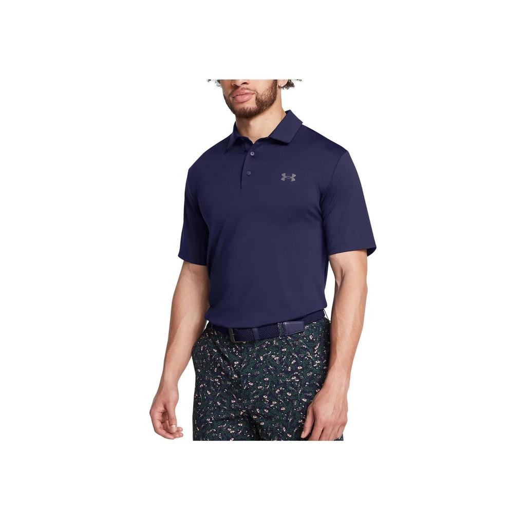Under Armour Einfarbiges bequemes Golf-Kurzarm-Polohemd Herren Oberteile Marineblau 1378673-411