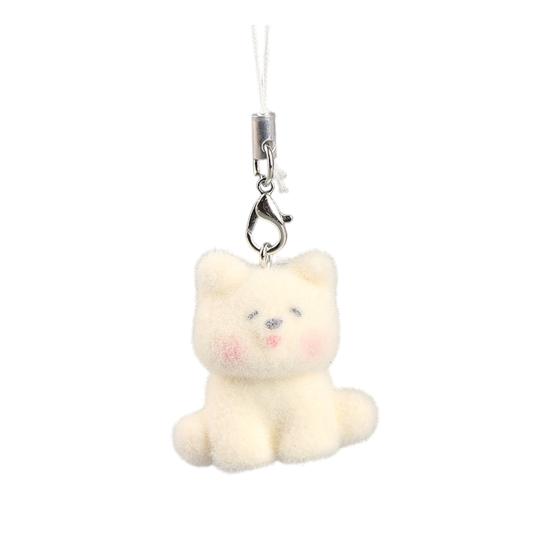 

Decorative Pendant Flocking Puppy Shape Keychain Bag Charm with Lanyard Mobile Phone Bag Hanging Ornament D