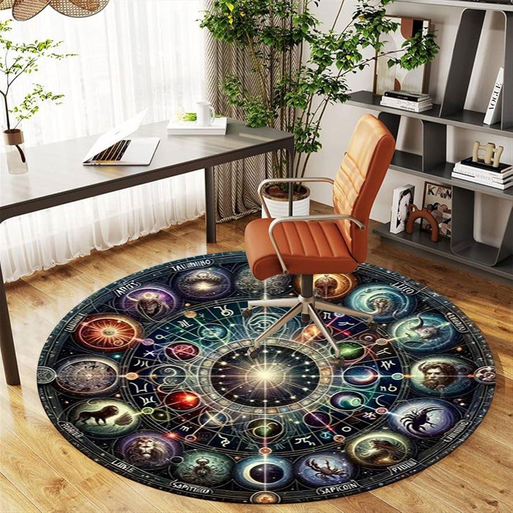 Ruota Astrologica Oroscopo Zodiacale Arte da Parete Circolare Tappetino Rotondo Antiscivolo per Sedia Tappeto per Sedia per Ufficio Tappeti per Arredamento Ufficio Regalo per San Valentino M