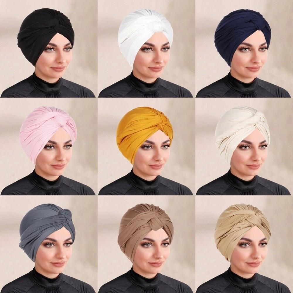 Cappelli Hijab Vintage alla Moda Cappelli Turbante in Poliestere Morbido Elastico Nodo Intrecciato Traspirante Stile Avvolgente Copricapo per Perdita di Capelli
