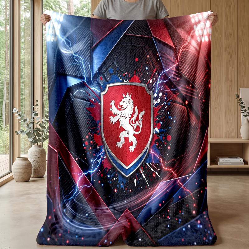 Czech Republi Football Printed Flannel Blanket Skin Friendly Warm Decorative Throw for Indoor Couch Bed Daily Use