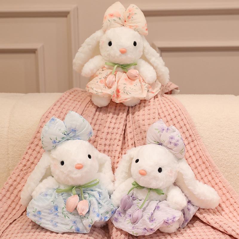 Kawaii Rabbit Plush Toy Stuffed Long Ear Bunny Wearing A Dresses Doll Sleeping Companion Plush Doll Children's Easter Gift