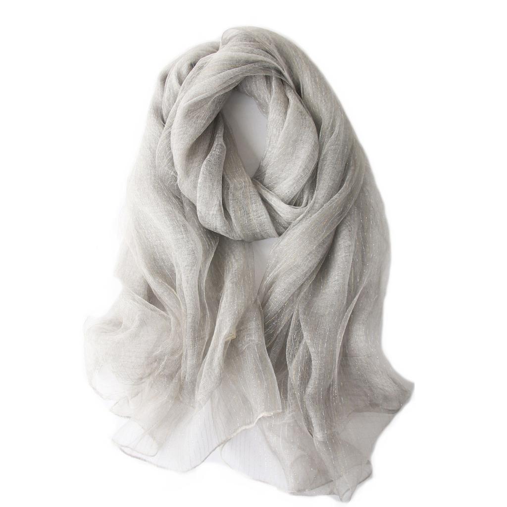 Shiny Gold Silk Double Layer Fluffy Tie-dye Scarf Silk Mulberry Linen Shawl Warm Fashion with Autumn and Winter Women