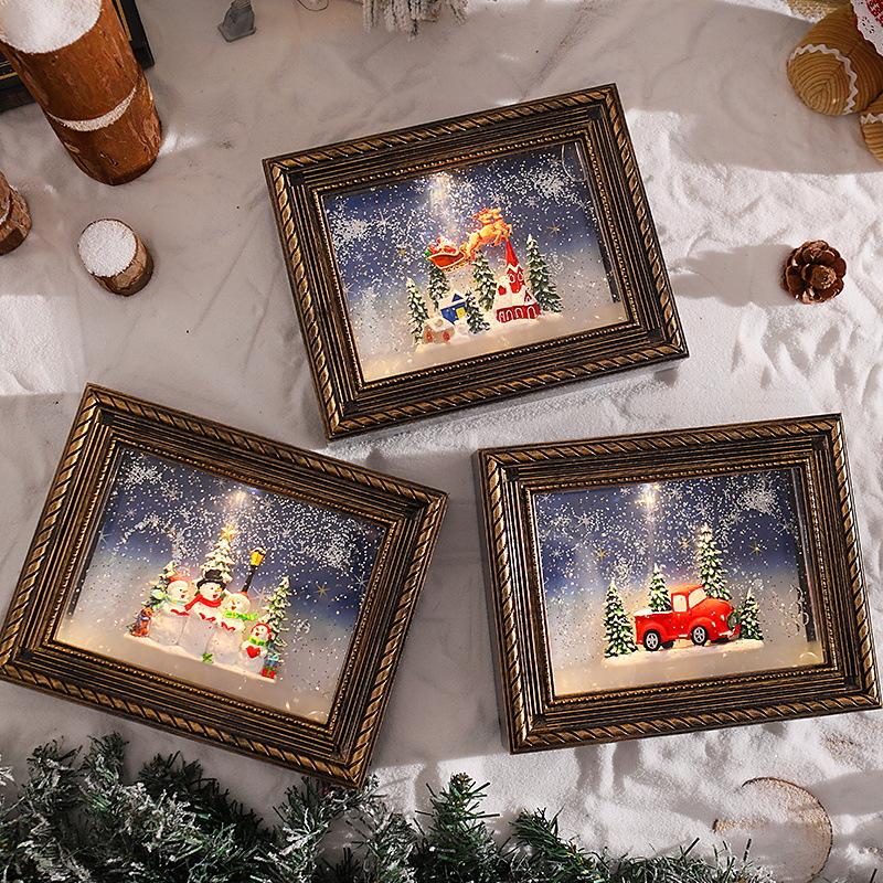 Christmas decorative photo frame, crystal luminous wind lantern, music box, high-end Christmas gift music box, snowy Christmas ornaments