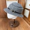 French Retro Wool Blended Top Hat Women's Autumn and Winter Fine Leather Strip Decoration Irregular Brim Basin Hat Warm Women's Hat