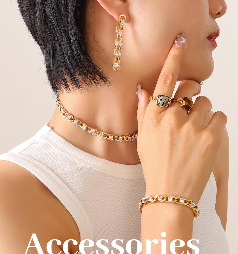 European Style Colorful Cubic Zirconia Jewelry Set with Diamond-Studded Necklace, Light Luxury Bracelet, and Exquisite Earrings