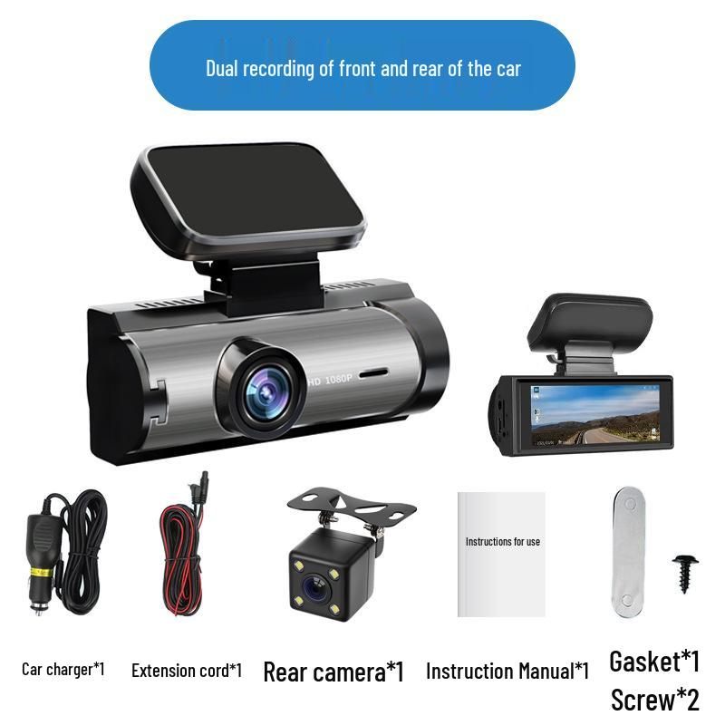 High-Definition Dual-Lens Dash Cam with Wide-Angle Night Vision and WiFi for Front, Interior, and Rear Recording