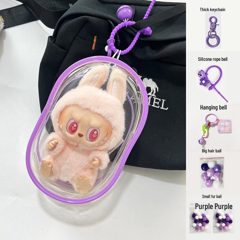 15CM Labubu Ita Tasche: Doppelreißverschluss Transparenter PVC-Puppentragekorb, 2. Generation