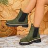 Women Suede Ankle Boots Autumn Winter Chunky Block Heel Martin Boots Elastic Slip‑On Chelsea Boots