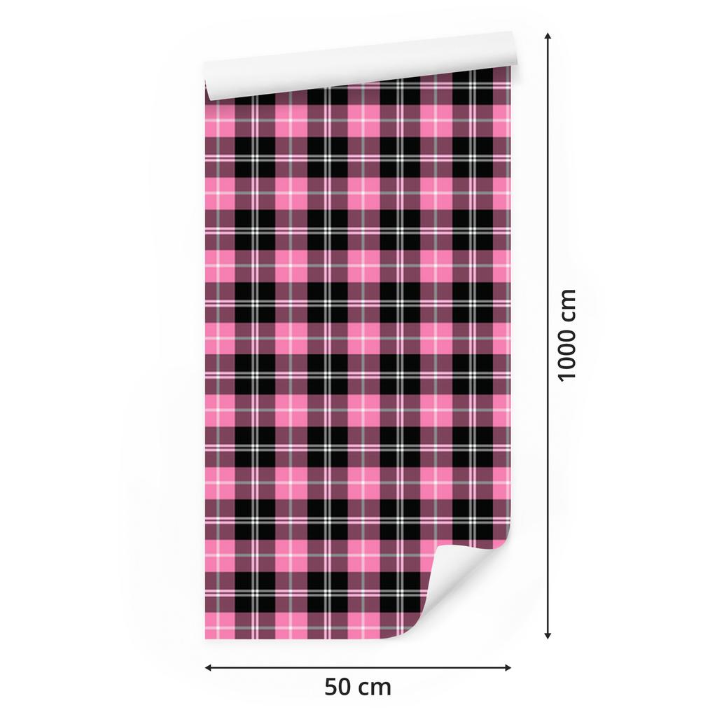Pink Plaid Wallpaper, Purple, Powder Pink and Black, 50x1000