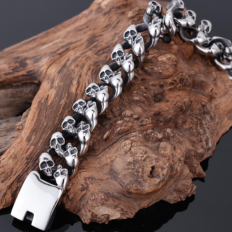 Gothic Totenkopf Herrenarmbänder 19MM Edelstahl Geisterkette Armband für Männer Skelett Schmuck für männliches Handgelenk Neu