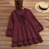 Dames Lente Plus Size Katoen en Linnen Splicing Design T-shirt Effen Kleur Temperament Losse Tops