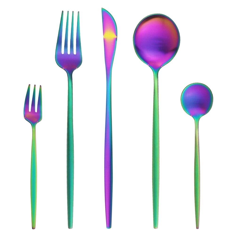 5Pcs Gold Dinnerware Cutlery Set Knife Cake Fork Tea Spoon Dinner Tableware Stainless Steel Flatware Home Kitchen Silverware Set