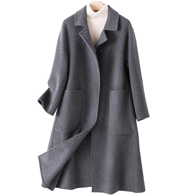 Double-sided wool coat, medium and long small plush cashmere doll collar thickened straight and thin coat for women