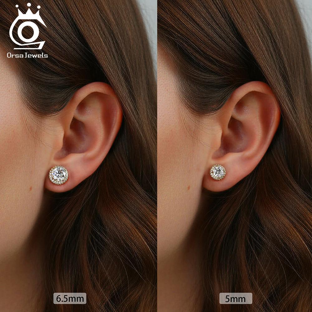 ORSA JEWELS 925 Sterling Silver Stud Earrings with D Color VVS Moissanite Diamand Elegant and Timeless Jewelry for Women MOE11