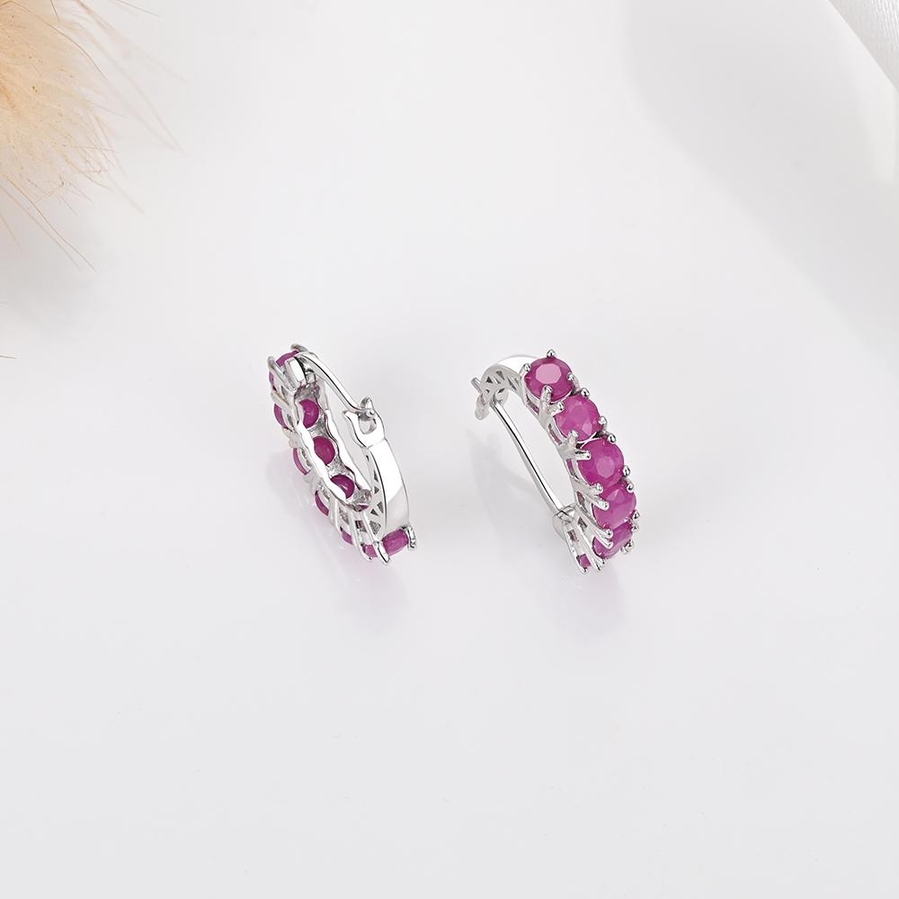 Boucles d'oreilles créoles élégantes en argent avec pierre de naissance de juillet en rubis naturel, bijoux précieux, cadeau pour femme, tenue de fête et de fête