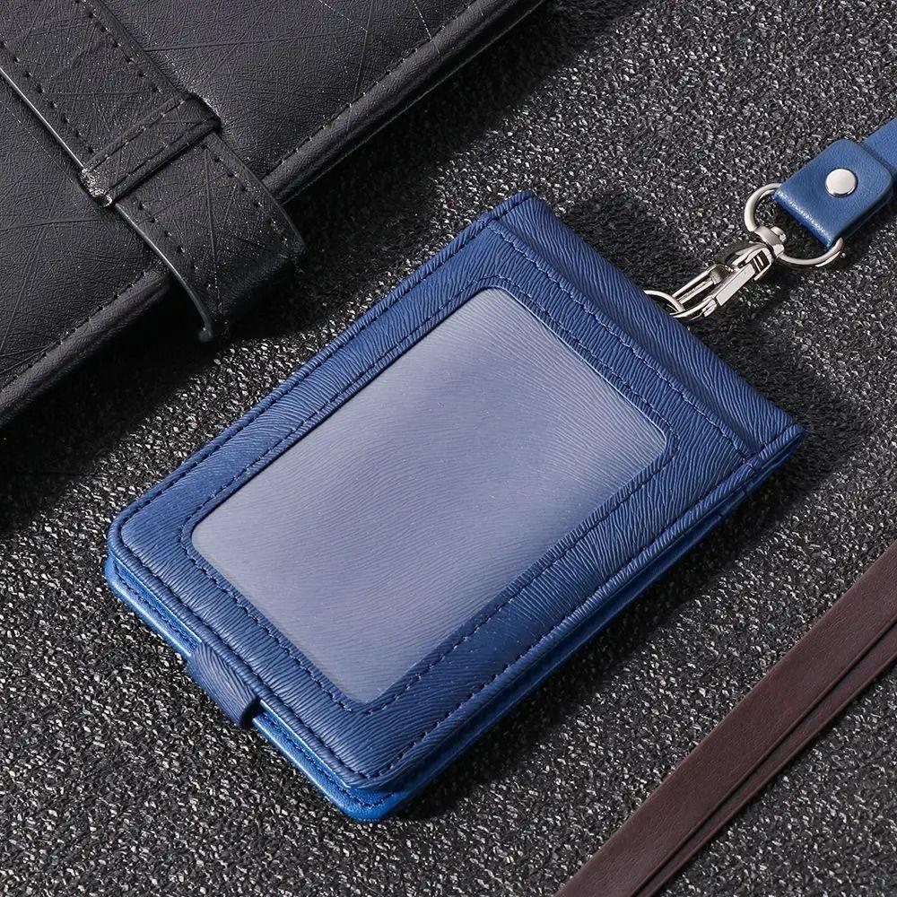 PU Leather Name Badge Holder With Lanyard ID Card Cover Work Card Holders  School Acsesories