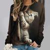 Fashionable Cute Cat Sports Shirt Animal Women's Casual Long Sleeved Shirt