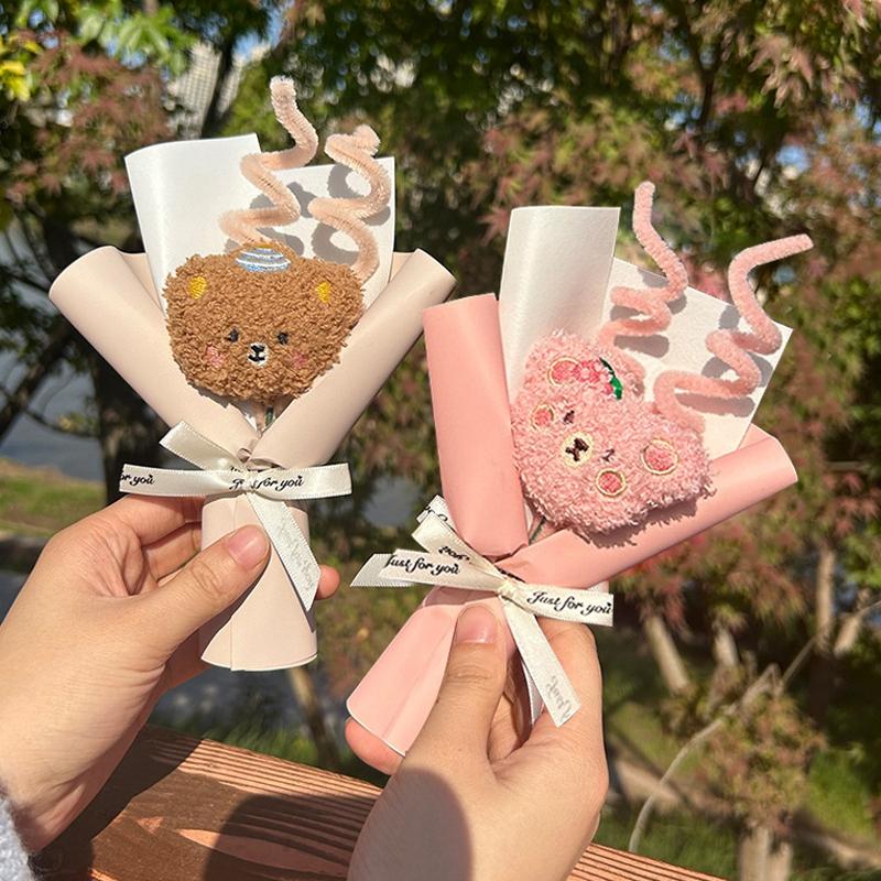 Graduation Artificial Flower Bouquet Mini Plush Teddy Bear Bouquet Floral Arrangements Gift for Birthday Wedding Party Favors