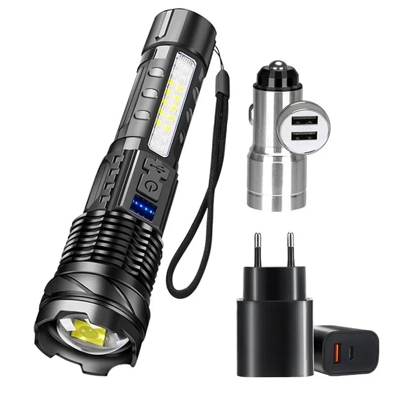 High Power LED Flashlight USB Rechargeable Tactical Zoom Torch 10 Lighting Modes Powerful Lantern for Camping Outdoor Emergency