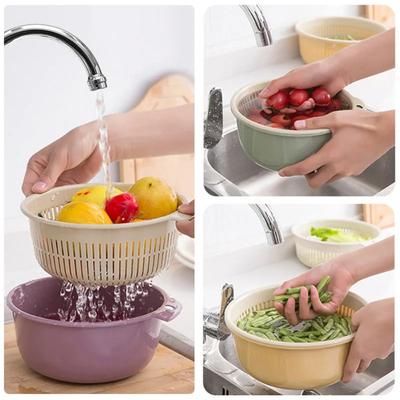 Cesto Drenante da Cucina 2in1 Cesto Multifunzione per Lavare e Scolare Verdure Fresche Contenitori Portaoggetti Cesto Drenante a Doppio Strato