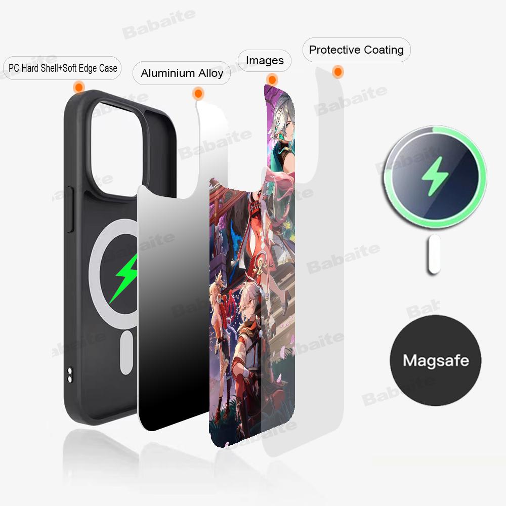 Genshin Impact Anime Phone Case Magnetic Case For IPhone 16 14 13 12 11 15 Pro Max Plus For Magsafe Wireless Charge Cover