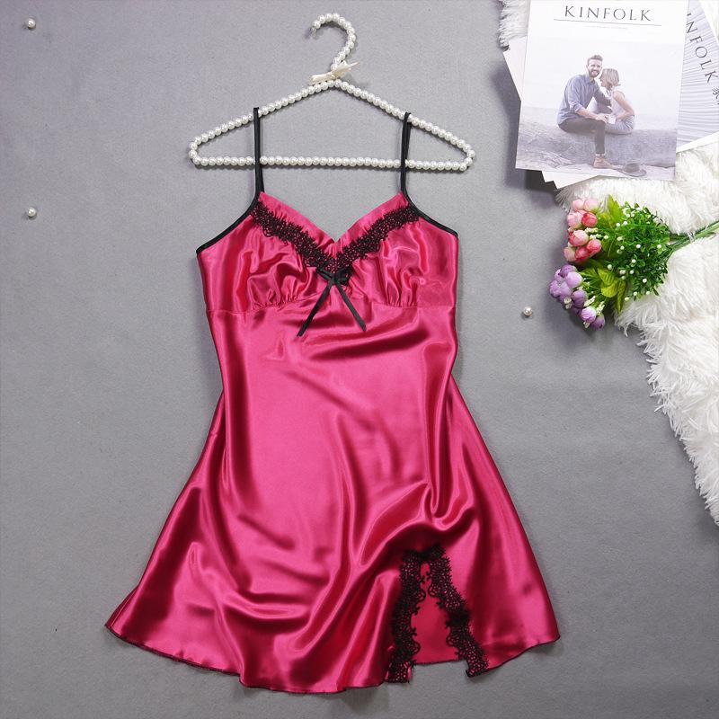 Women's Summer Lace Trim Ice Silk Pajama Set - Cool, Breathable Camisole Nightgown with Short Skirt