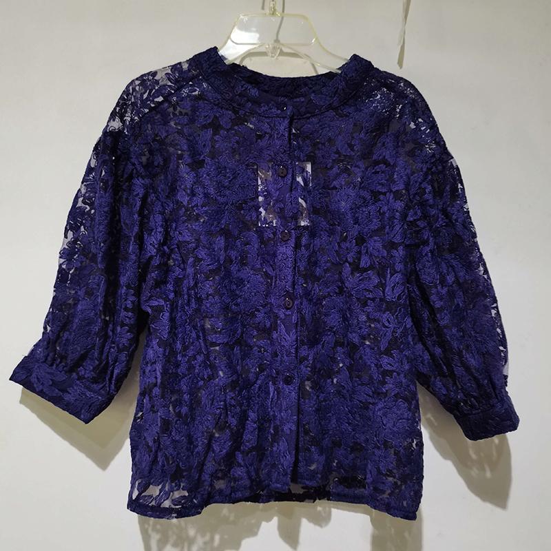 

Кружевные блузки с вышивкой и вышивкой, женские элегантные винтажные белые рубашки, женские осенние элегантные топы с рукавами-фонариками, женская одежда 28379 XXL фиолетовый