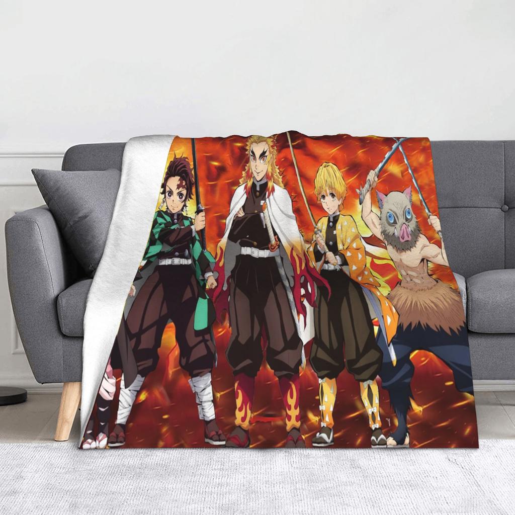 Kyojuro Rengoku Kimetsu No Yaiba Blanket Velvet Spring Autumn Japanese Anime  Multifunction Throw Blanket for Sofa Bedroom Quilt