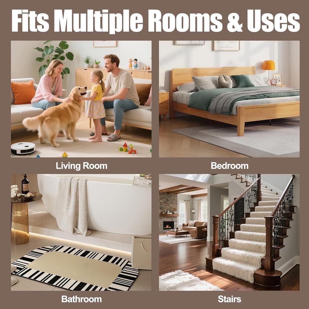 Premium Rug Grippers & Carpet Tape – 12PCS Square Anti-Slip Pads for Area Rugs, 3.9 Inch, Prevent Curling & Sliding, Ideal for Hardwood, Tile,