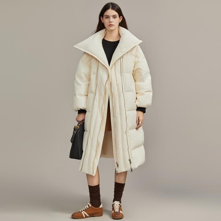 Elle 90 White Duck Down Long Down Jacket Winter Coat Lapel Thick Warm Elegant Outerwear Women outerwear EY36425