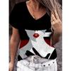 Summer Women's T Shirt V-neck Short Sleeve Graphic Print Outdoor T-shirt Female Casual Oversized Clothing Streetshirts