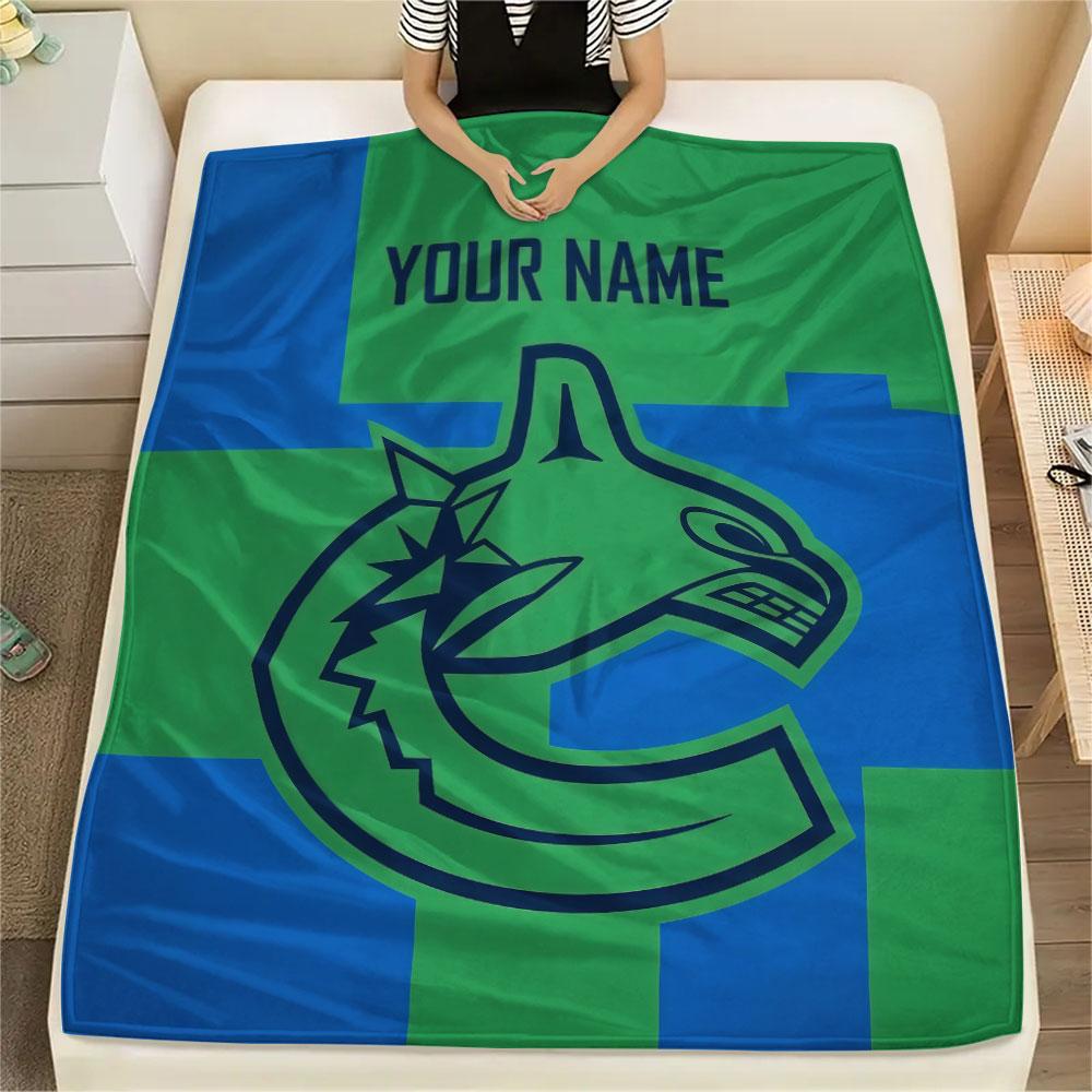 Custom Name,Vancouver Canucks Printed Flannel Blanket, Soft Throw for Bedroom Sofa, Washable, Christmas Present, Great Gift.