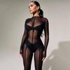 2024 Summer Sexy See-Through Mesh Jumpsuit - European & American Long-Sleeved Style