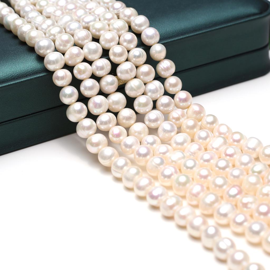 1String, White Natural Freshwater Pearls, Boho Handmade Round Pearl Beads for Jewelry Making DIY Necklaces Crafts (Beads 9-10mm, Length 36cm)