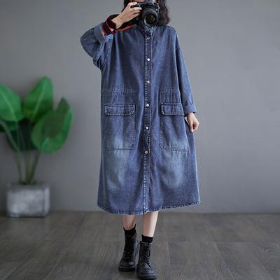 DIMANAF Plus Size 2024 Spring Women Denim Coat Cotton Casual Vintage Long Jacket Loose Oversized Pockets