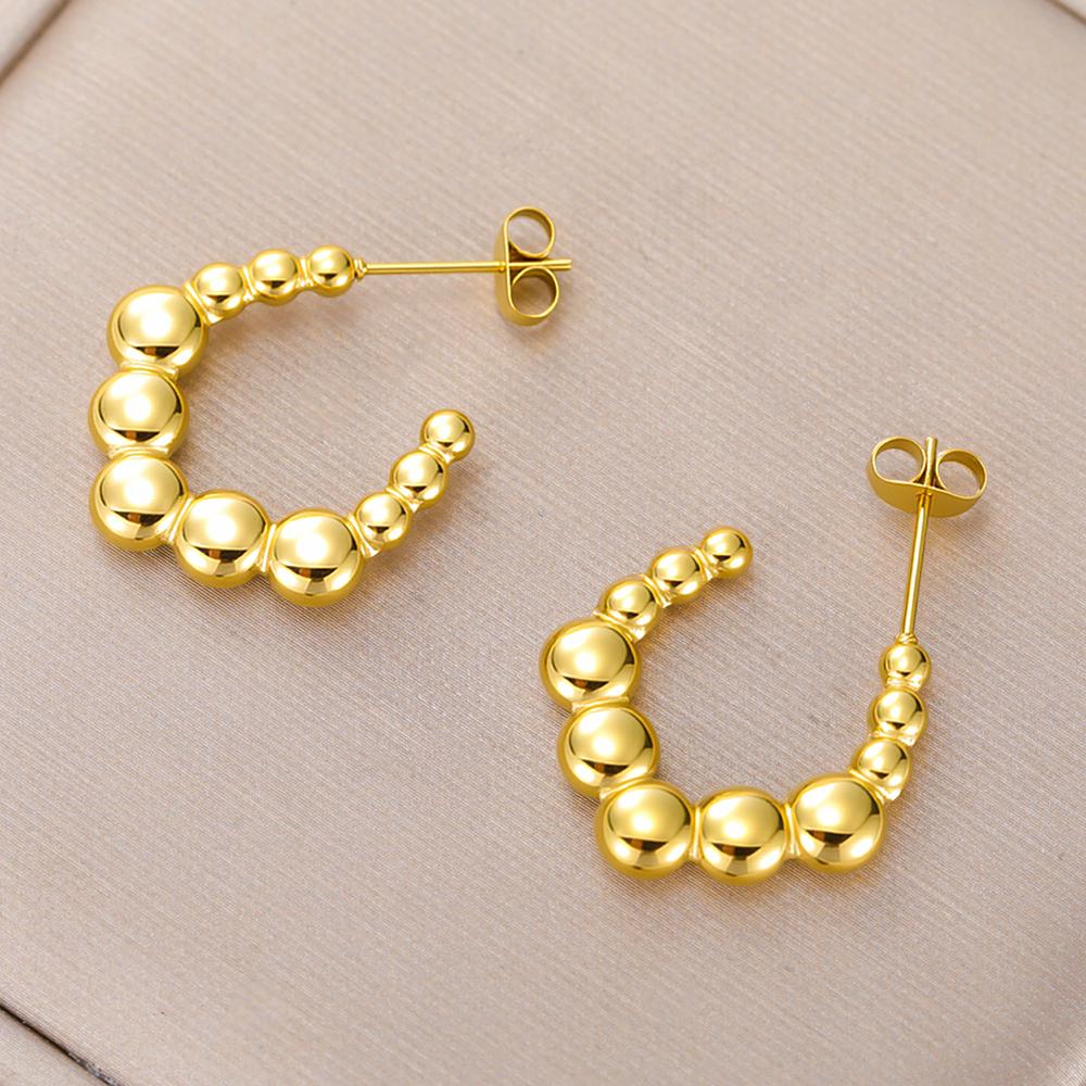 Cazador Geometric Beads Women's Earrings Gold Color Trendy Waterproof Earrings Stainless Steel Jewelry 2026 Party Wedding Gifts