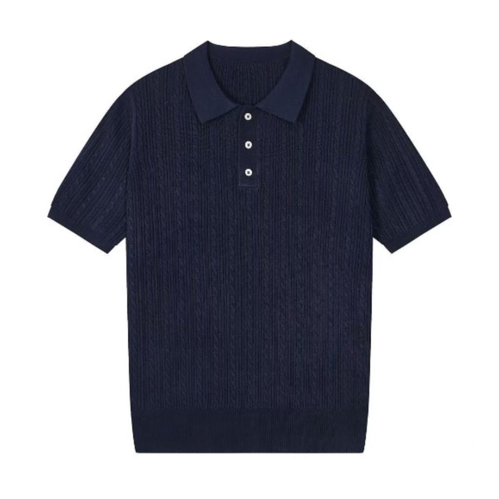 STORN Sommer 100% Baumwolle T-Shirt Lässig Einfarbige Gestrickte Pullover Kurzärmelig Passform POLO Kragen T-Shirts Ziehen Einfarbige Oberteile