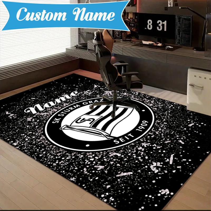 Tappeto Personalizzato con Nome e Stemma Sturm Graz, Tappeto da Gioco, Tappetino per Camera da Letto Soggiorno Ingresso, Idea Arredamento Casa Regalo per Natale Compleanno