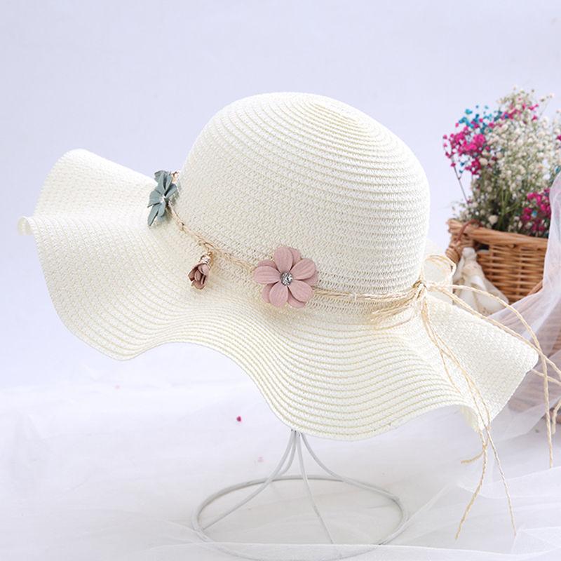 Chapeau Femme Été Édition Coréenne Tendance Protection Solaire Chapeau de Plage Chapeau Pare-Soleil de Voyage Polyvalent Résistant aux UV Chapeau en Herbe