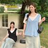 Korean Splicing Fake Two-piece Short-sleeved Top 2026 Summer New College Style Thin and Cool T-shirt 244594
