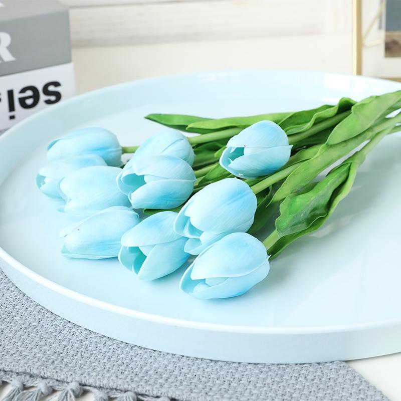 Free Shipping 31PCS/LOT PU Mini Tulip Artificial Flower Real Touch Wedding Floral Bouquet Christmas Home Party Decoration Gifts