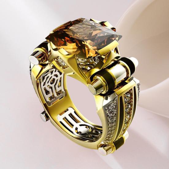 Inel pentru femei Faux Square Crystal Two-tone Vintage Cool Punk Gift Hollow Bling Cubic Zirconia Inel pentru femei pentru petrecere