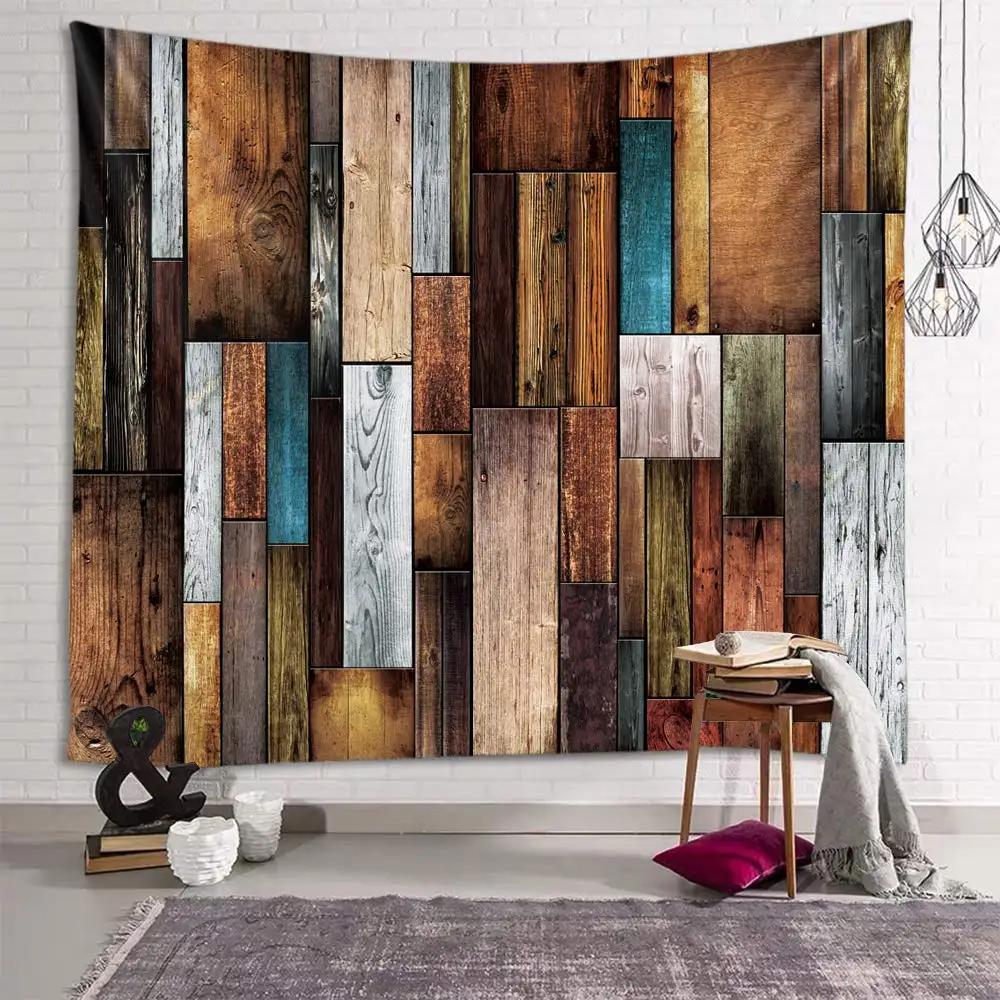 Vintage Planks Tapestry Wall Hanging Striped Wood Wall Tapestry Backdrap for Living Room Bedroom Dorm Home Decor Brown and Grey