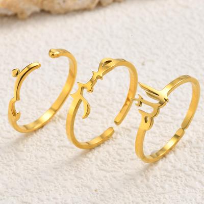 Anillo Árabe Acero Inoxidable Chapado en Oro Caligrafía de Alá Anillos Abiertos Joyería de Fe Religiosa Islámica para Mujeres