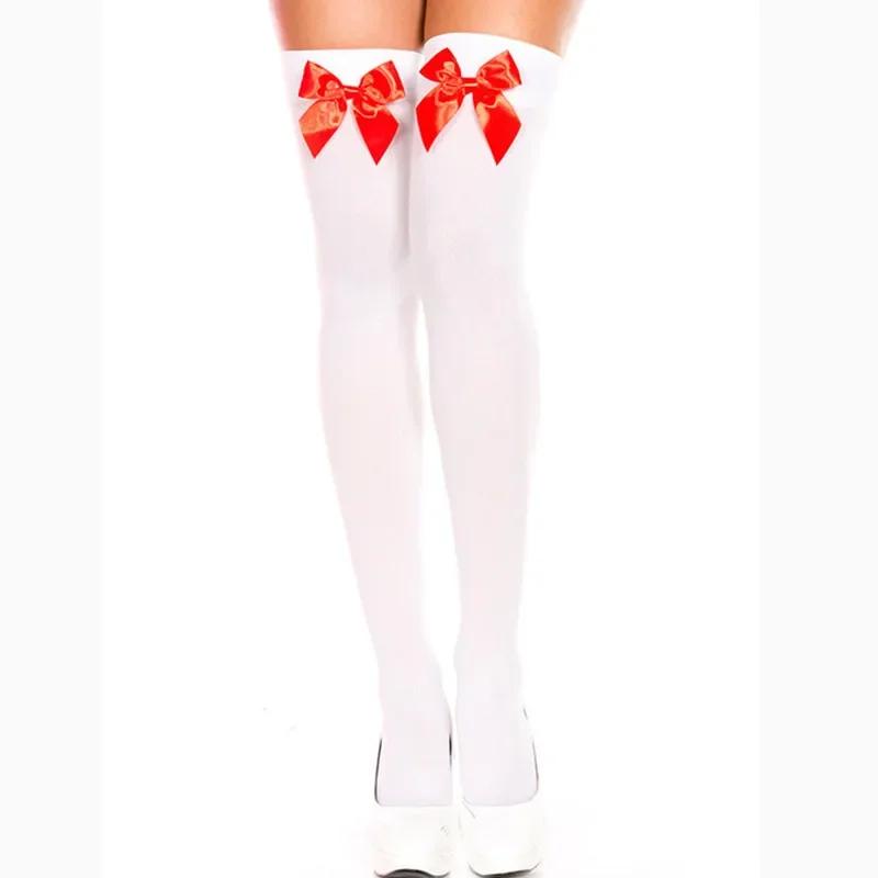 Sexy Women's Hosiery Pink Bow Stay Up Thigh High Silk Stockings Hose.Ladies Sweet Bow Stockings Pantyhose Students Stockings