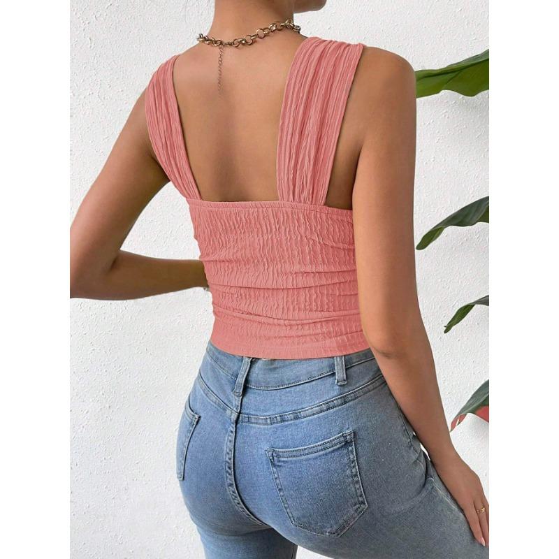 Spring and Summer Fashion Sleeveless Crop Top Square Neck Shoulder Strap Women's Vests