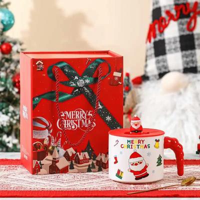 Caneca Criativa de Papai Noel com Tampa Caneca Fofa Caneca de Cerâmica de Natal de Desenho Animado Presente