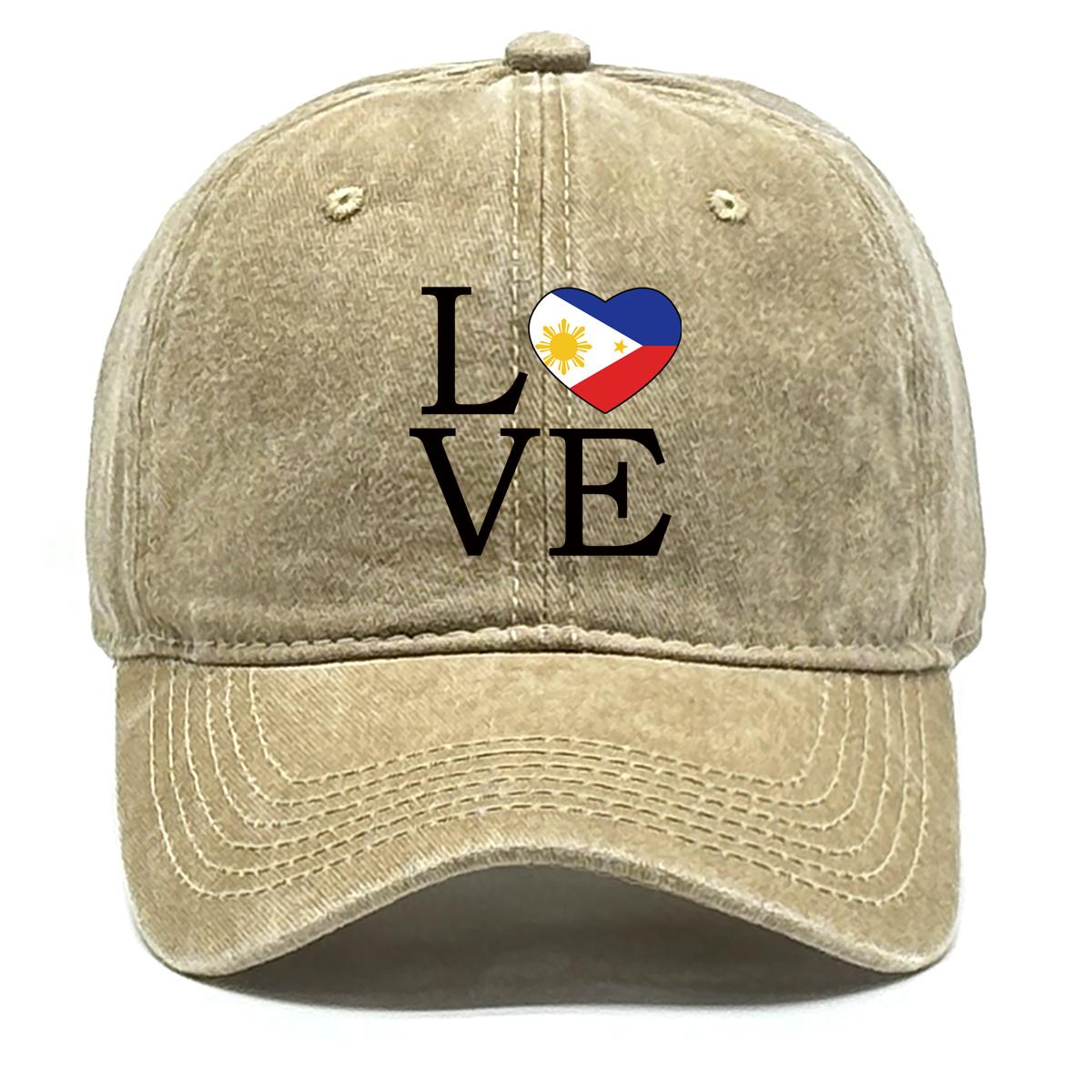 

LOVE Philippine Flag Print Adjustable Sun Hat, Patriotic Sports Hat Sporting Solid Lightweight Curved Brim Adjustable Baseball Hat as the picture хаки